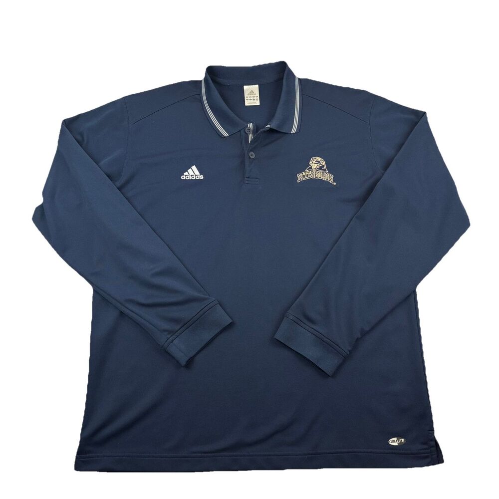 Adidas Pitt Panthers Long Sleeve Polo Shirt Mens L Blue Climalite
